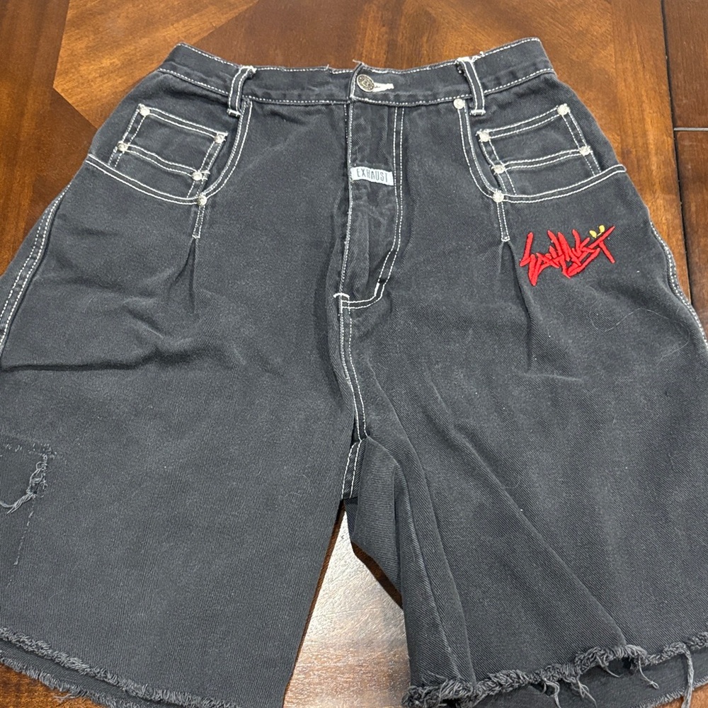 Exhaust Black Denim Pants with Contrast Stitching